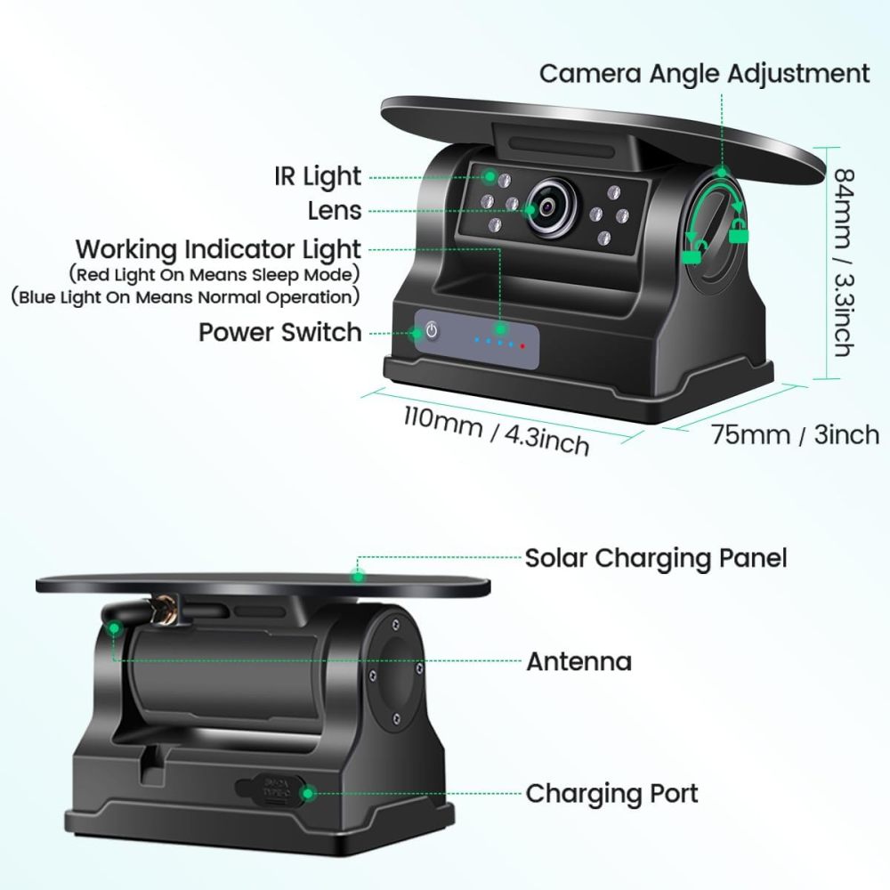 BSD WiFi Solar Magnetic Hitch Camera, GreenYi Wireless 720P Blind Spot Detection Backup Cam with Rechargeable Battery for iPhone iPad Android Phone Tablet, Hitching of Trailer, Fifth Wheels, Camper