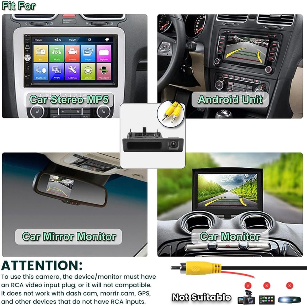 GreenYi AHD 1080P Dynamic Trajectory Trunk Handle Backup Camera, for BMW 3 5 Serise X1 X3 X4 X5 F10 F11 F25 F30 F31 E60 E61 E70 E71 E72 E82 E84 E88 E90 E91 E92 E93 2011-2015, Reverse Rear View Cam