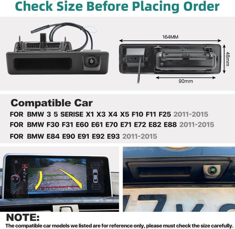 GreenYi AHD 1080P Dynamic Trajectory Trunk Handle Backup Camera, for BMW 3 5 Serise X1 X3 X4 X5 F10 F11 F25 F30 F31 E60 E61 E70 E71 E72 E82 E84 E88 E90 E91 E92 E93 2011-2015, Reverse Rear View Cam