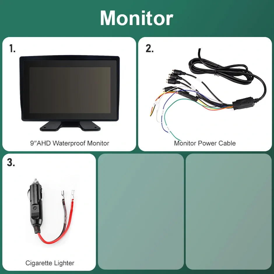 9'' AHD 4 Channel Waterproof Blind Spot BSD Alarm DVR Recorder Monitor For Forklift Excavator Agricultural SUV Engineering Vehic