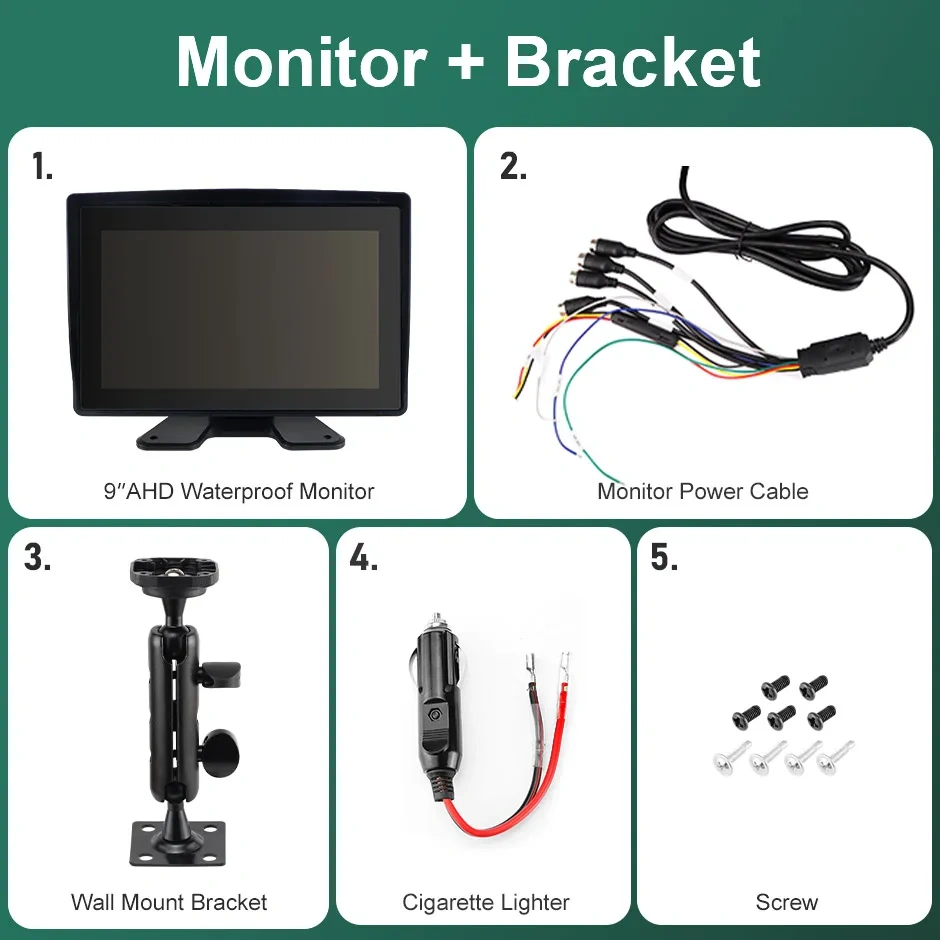 9'' AHD 4 Channel Waterproof Blind Spot BSD Alarm DVR Recorder Monitor For Forklift Excavator Agricultural SUV Engineering Vehic