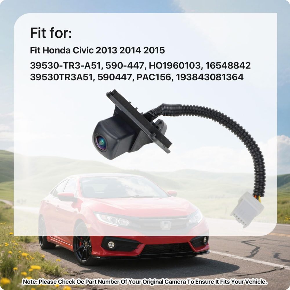 39530-TR3-A51 Rear View Camera Replacement for Honda Civic 2013 2014 2015, OE Backup Cam Replaces 9590-447, 39530TR3A51, 590447, HO1960103, 16548842, PAC156, 193843081364 by GreenYi