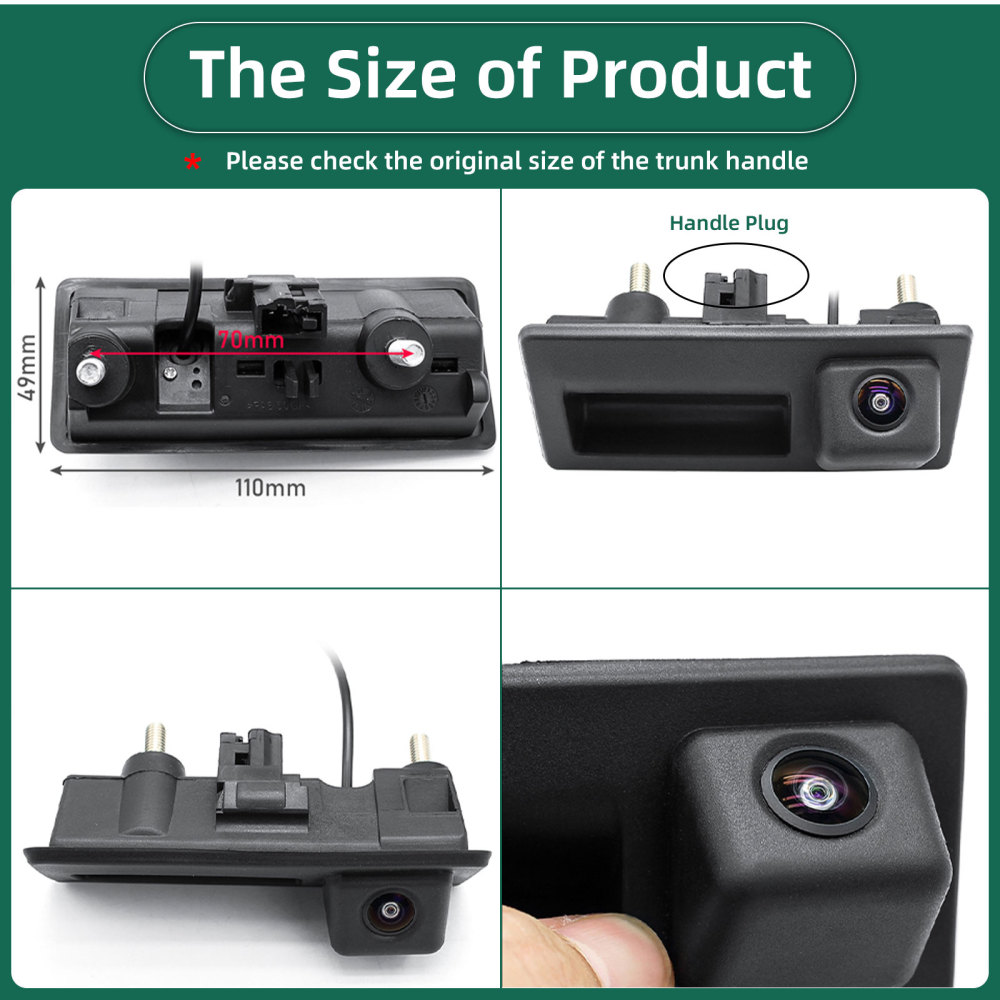 HD 720P Vehicle Backup Camera for Audi A4L A5 A3 Q3 Q5 RS6 for VW Passat Tiguan Jetta Sharan Touareg Lavida Skoda, Car Rear View Trunk Handle Camera