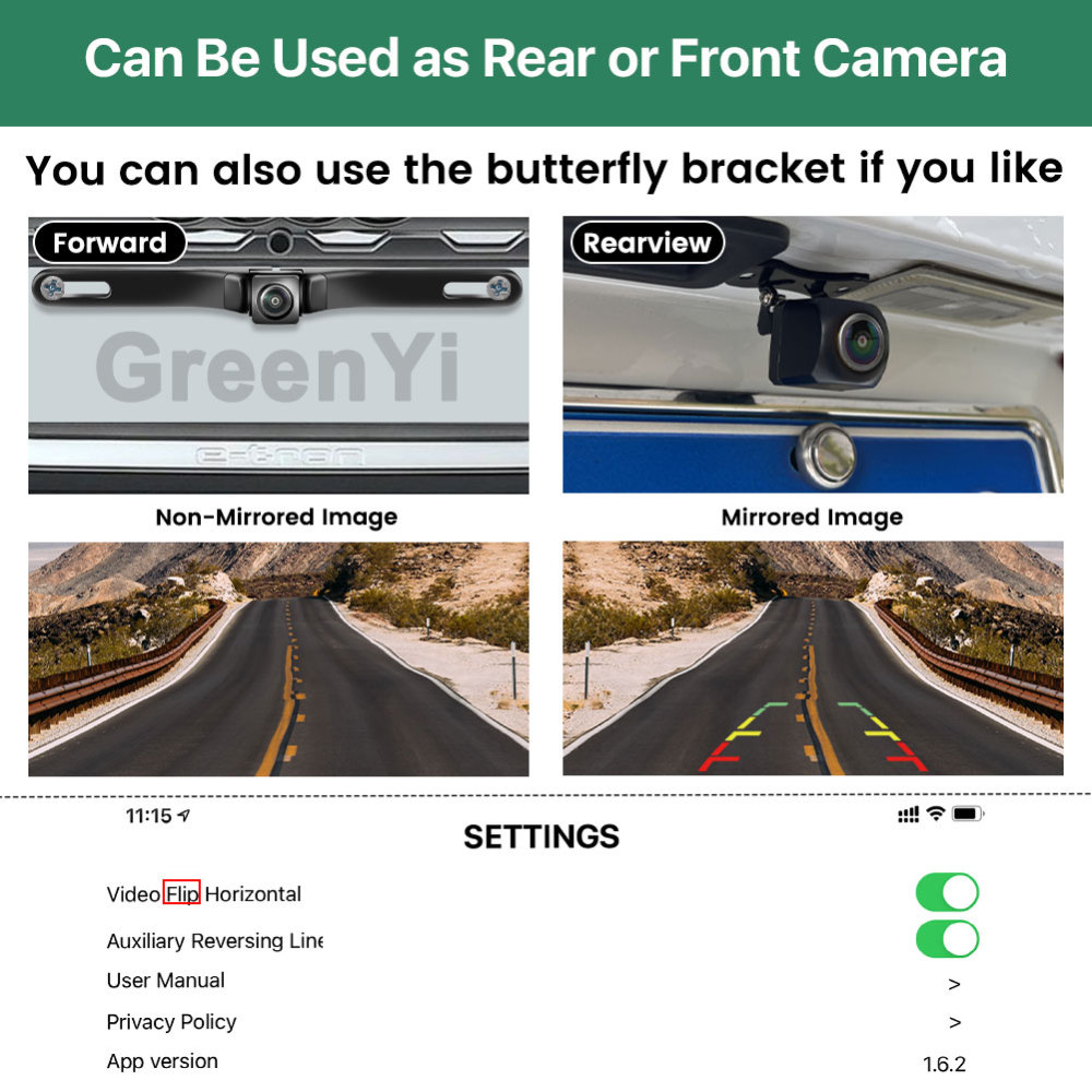 WiFi Car Backup Camera, GreenYi 5G 720P HD Car License Plate Rear/Front View Reverse Camera for iPhone iPad Android Smart Phones Tablets Which Support Double Band WiFi