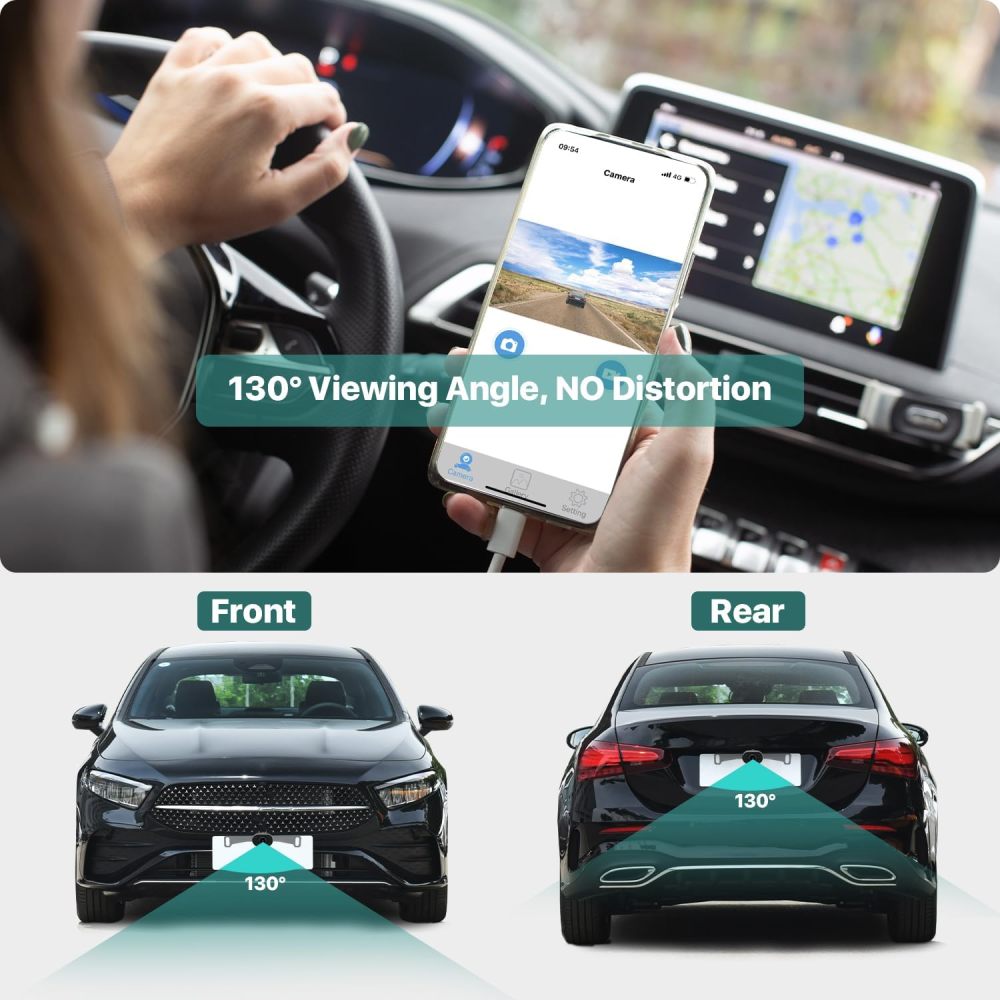 WiFi Car License Plate Backup Camera, GreenYi Wireless to Monitor 720P HD Rear/Front View Reverse Camera for Aftermarket Android Radio Head Units iPhone iPad Android Smartphones Tablets