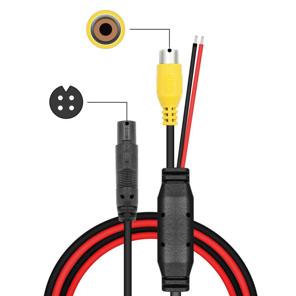 4Pin Power Cable with RCA Video Connecter, for GreenYi Camera B0BKGGRP4Z, B0BXP43Q35, B0BXP6J65L, B085ZYSH9K, B0894DMJLF, B0925L45GF