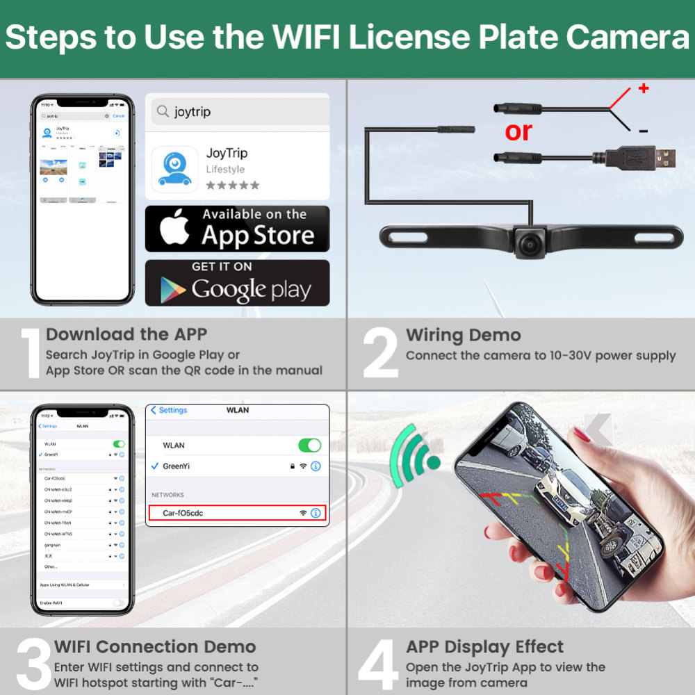 WiFi Car Backup Camera, GreenYi 5G 720P HD Car License Plate Rear/Front View Reverse Camera for iPhone iPad Android Smart Phones Tablets Which Support Double Band WiFi