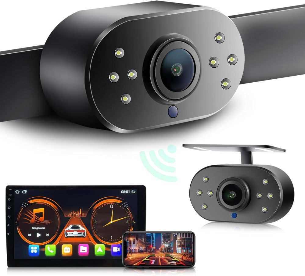 WiFi Car License Plate Backup Camera, GreenYi Wireless to Monitor 720P HD Rear/Front View Reverse Camera for Aftermarket Android Radio Head Units iPhone iPad Android Smartphones Tablets