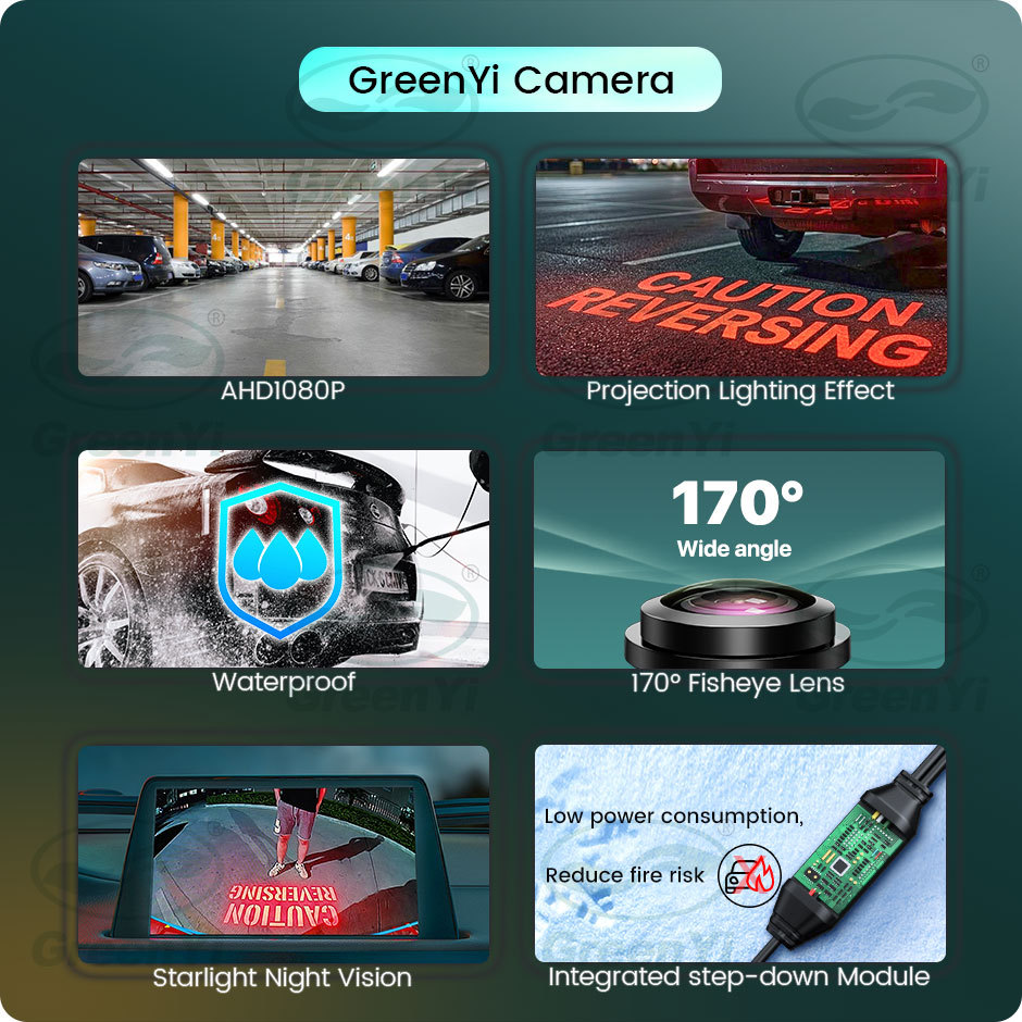 GreenYi AHD Laser Projection HD Car Rear View Camera 170° Fisheye Lens Full HD Night Vision Waterproof Universal Backup Camera