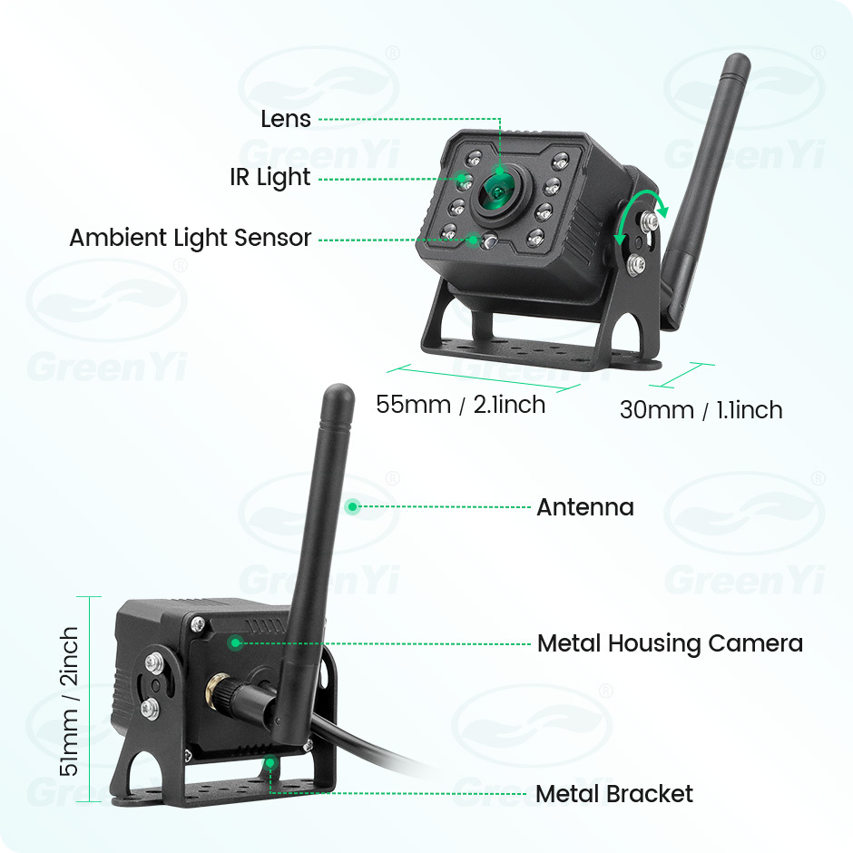 GreenYi AHD 720P WiFi Wireless BSD Backup Camera DVR for Truck RV Trailer, Rechargeable, Works with iPhone Android