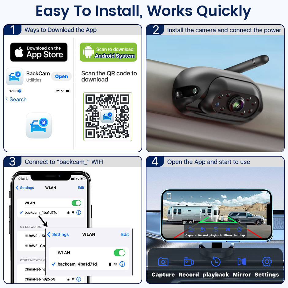 GreenYi 5G WiFi Magnetic Hitch Wireless Rear View Camera Night Vision Adjustable Angle for Trailer RV Truck Car for iPhone Andro