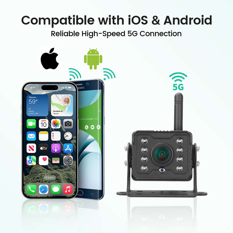 GreenYi AHD 720P WiFi Wireless BSD Backup Camera DVR for Truck RV Trailer, Rechargeable, Works with iPhone Android