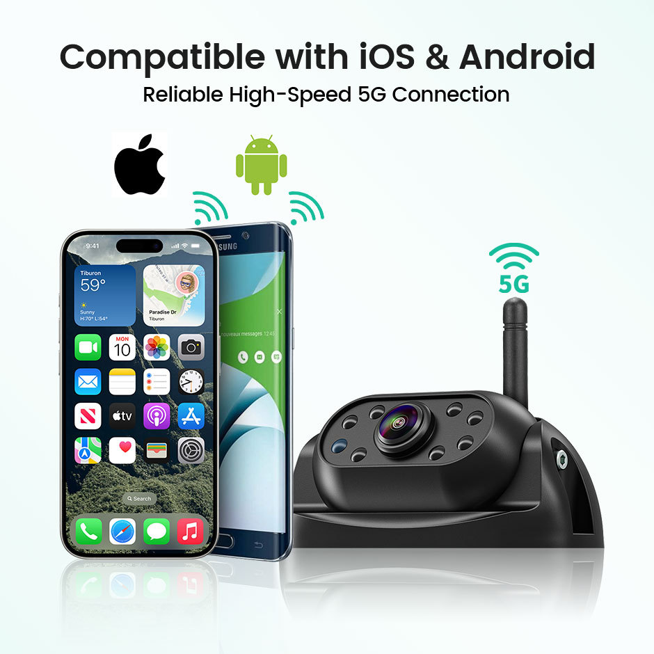 GreenYi 5G WiFi Magnetic Hitch Wireless Rear View Camera Night Vision Adjustable Angle for Trailer RV Truck Car for iPhone Andro