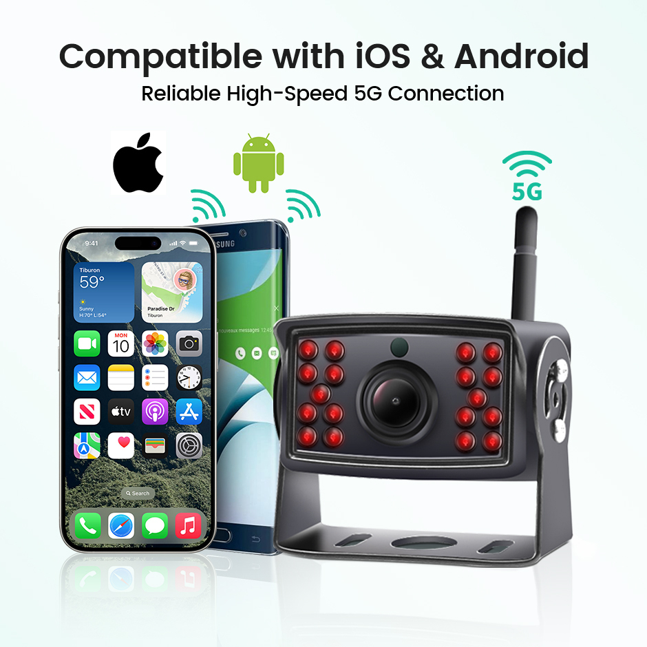 Iphone/Andrio 2K Video Wireless WiFi APP BSD Car Reverse Backup Camera Vehicle DVR Dash Camera For Truck/RV/Camper/Trailer