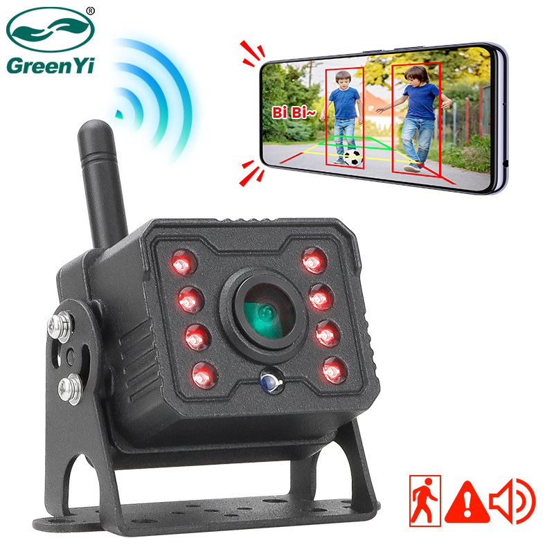 GreenYi AHD 720P WiFi Wireless BSD Backup Camera DVR for Truck RV Trailer, Rechargeable, Works with iPhone Android