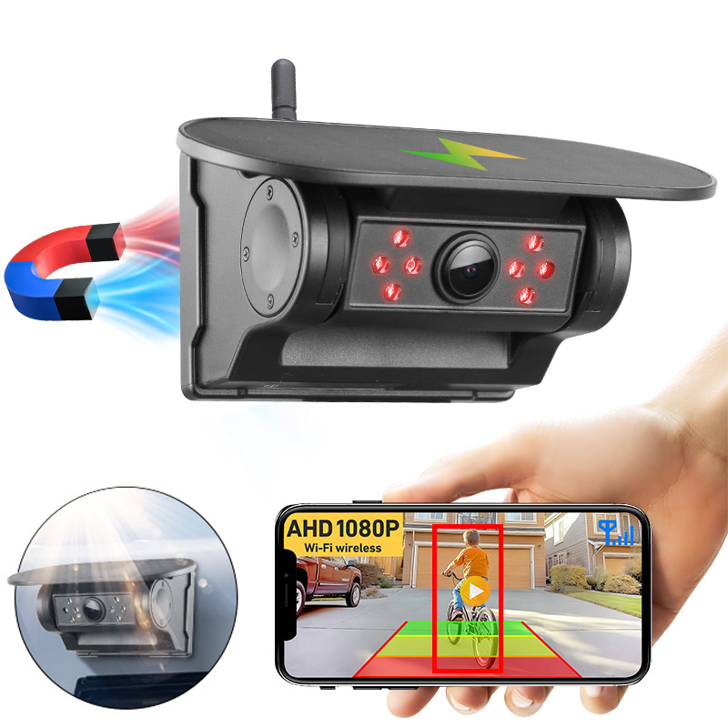 5G WiFi HD Solar Car Camera 100M Magnetic Base Wireless AI Blind Spot Alarm Backup For Bus Van Truck RV Front Rear View DVR