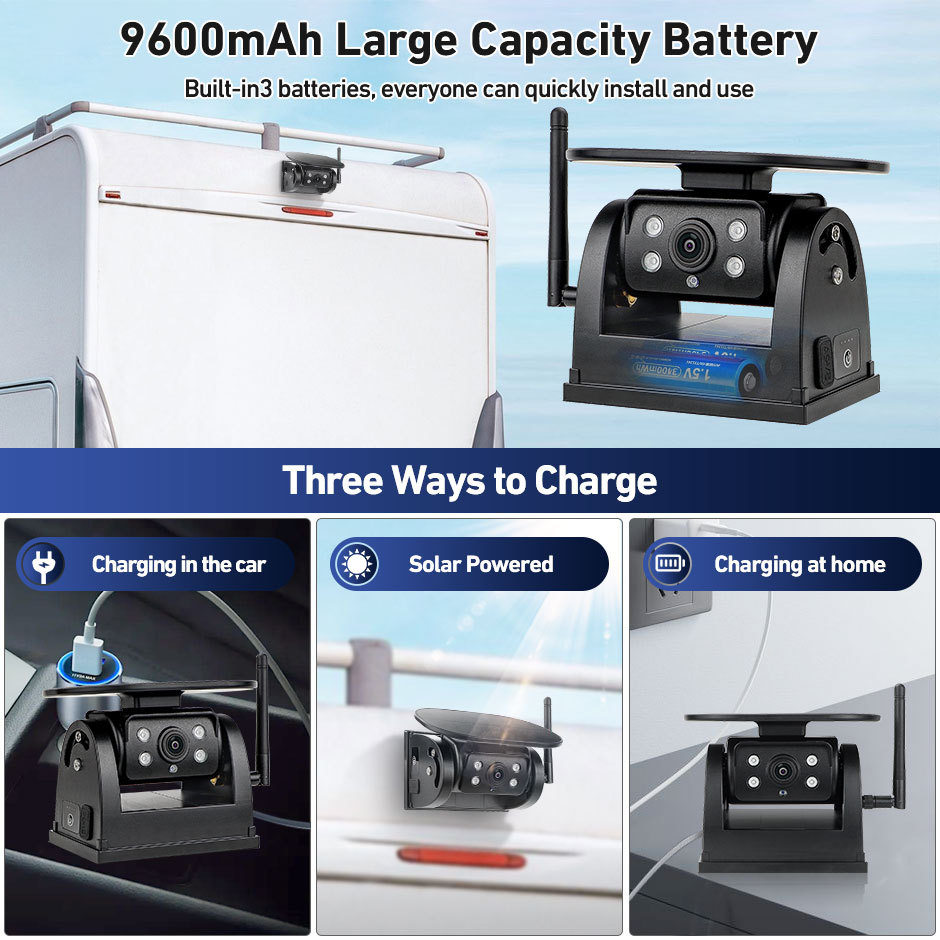 Wireless WiFi Solar Power Magnetic Truck Camper Car Reverse Backup Camera With Built-In 9600mAh Battery For iPhone Android Phone