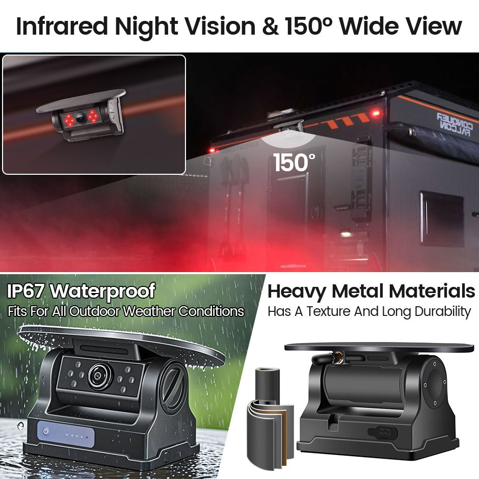 5G WiFi HD Solar Car Camera 100M Magnetic Base Wireless AI Blind Spot Alarm Backup For Bus Van Truck RV Front Rear View DVR