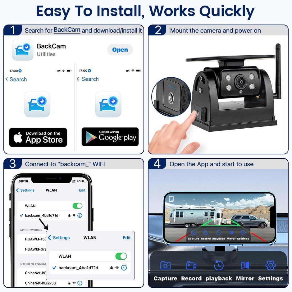 Wireless WiFi Solar Power Magnetic Truck Camper Car Reverse Backup Camera With Built-In 9600mAh Battery For iPhone Android Phone