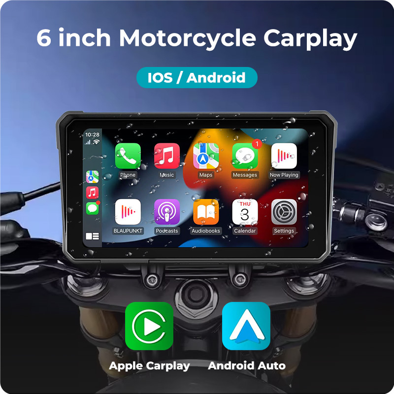 GreenYi 6'' Motorbike PND for Motocycle Multimedia Player GPS Navigation Wireless CarPlay Android Auto Display DVR Dash Cam TPMS Monitor