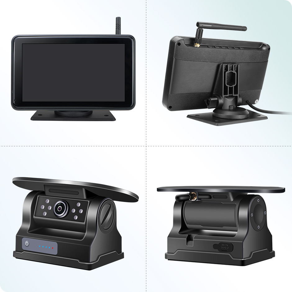 2 Magnetic Solar Charging Wireless Parking Camera with 7'' DVR Monitor BSD Blind Spot Alarm, for Trucks/RV/Trailer/Forklift