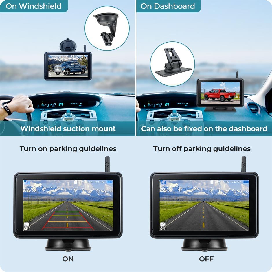 2 Magnetic Solar Charging Wireless Parking Camera with 7'' DVR Monitor BSD Blind Spot Alarm, for Trucks/RV/Trailer/Forklift