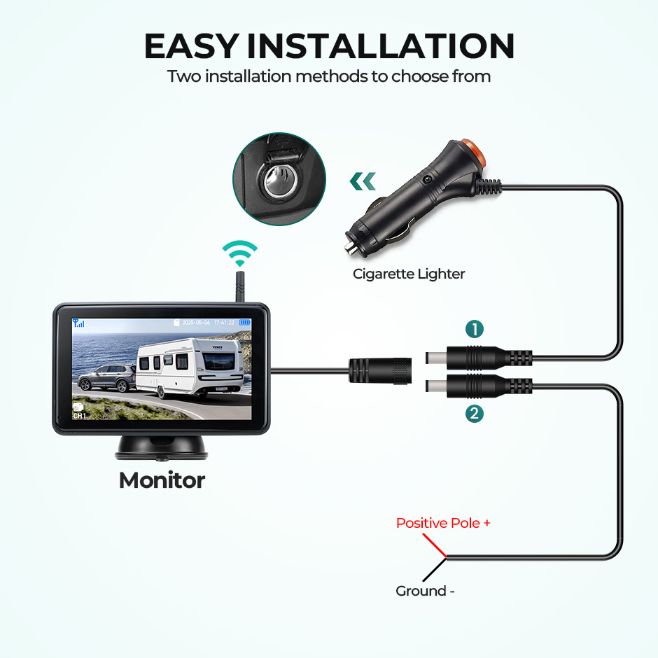 2 Magnetic Solar Charging Wireless Parking Camera with 7'' DVR Monitor BSD Blind Spot Alarm, for Trucks/RV/Trailer/Forklift