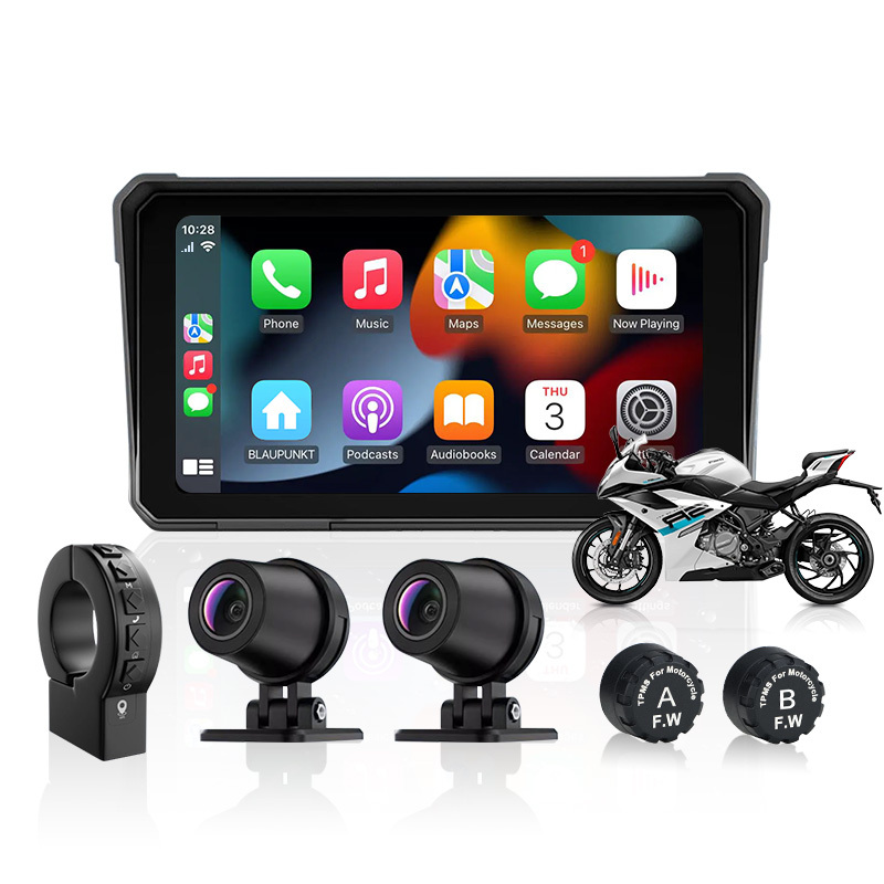 GreenYi 6'' Motorbike PND for Motocycle Multimedia Player GPS Navigation Wireless CarPlay Android Auto Display DVR Dash Cam TPMS Monitor