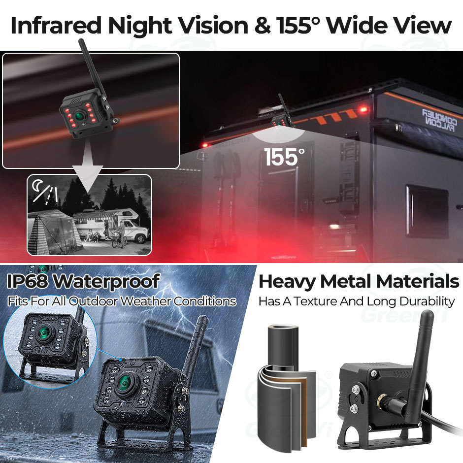 7 Inch Wireless AHD1080P BSD Mirror Car Monitor DVR Recorder With Reverse Backup Camera for Truck RV Trailer Camper Pickups