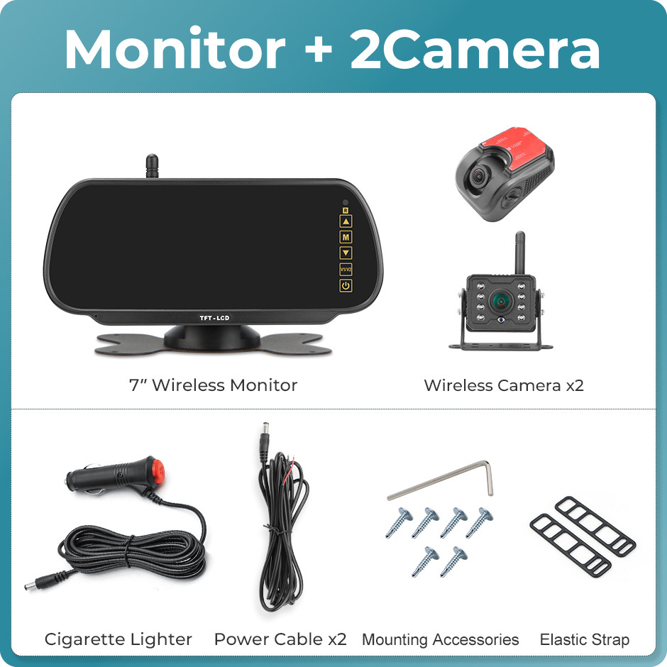 7 Inch Wireless AHD1080P BSD Mirror Car Monitor DVR Recorder With Reverse Backup Camera for Truck RV Trailer Camper Pickups