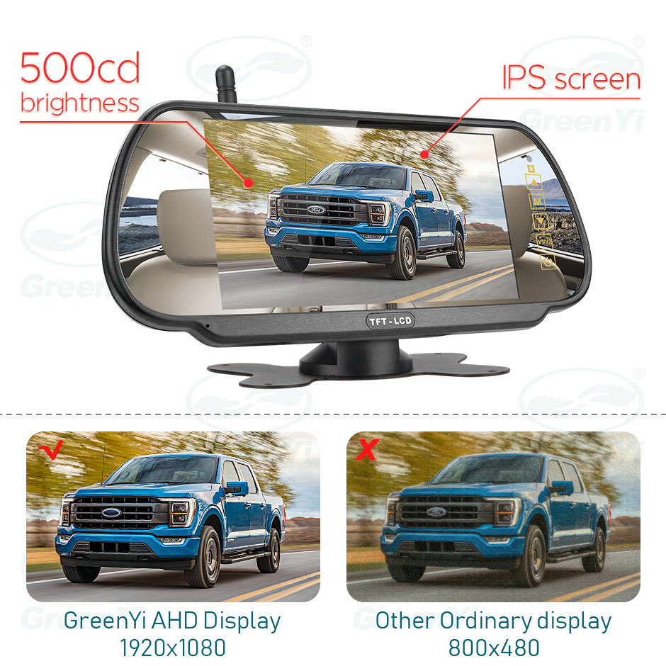 7 Inch Wireless AHD1080P BSD Mirror Car Monitor DVR Recorder With Reverse Backup Camera for Truck RV Trailer Camper Pickups