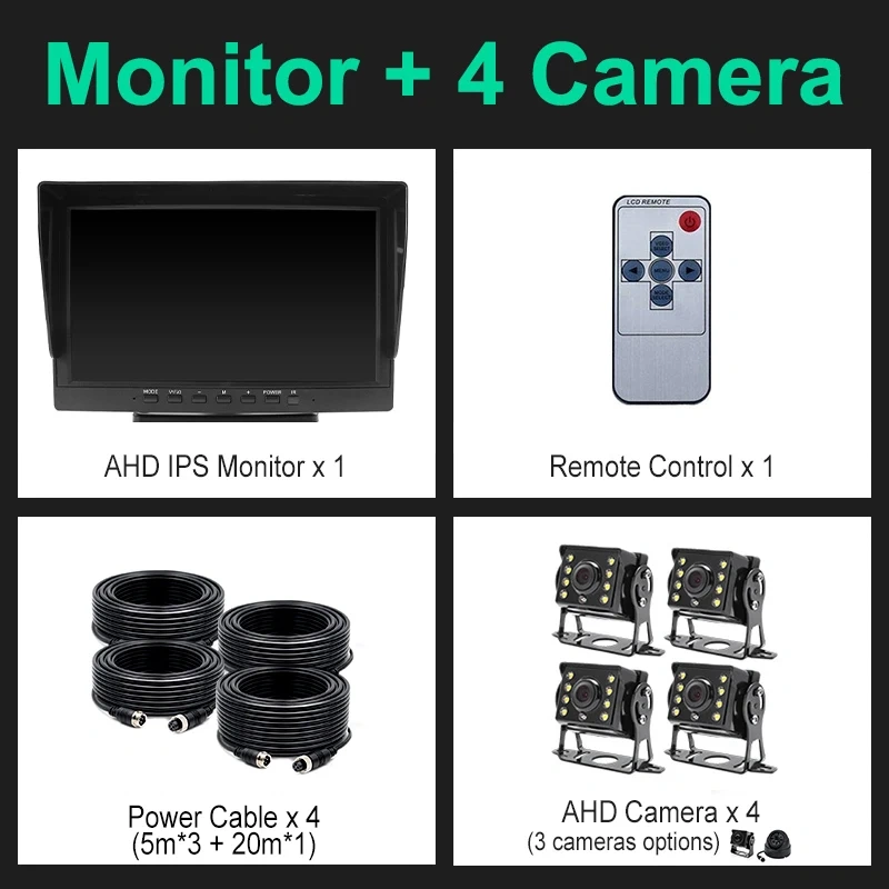 GreenYi 10 inch 4CH AHD Recorder DVR Car Monitor Vehicle Truck Night Vision Rear View Camera Support SD Card Recording