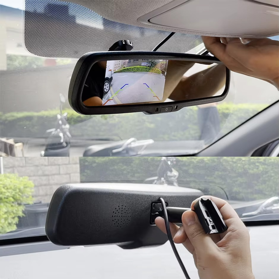 GreenYi AHD Car Rear View Mirror with Monitor 1000cd 4.3 inch Special Original Bracket Support 2 1080P Camera