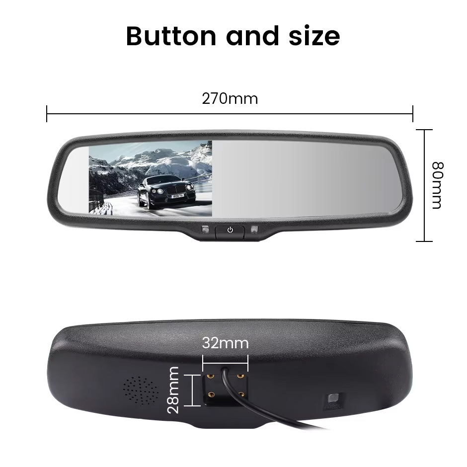 GreenYi AHD Car Rear View Mirror with Monitor 1000cd 4.3 inch Special Original Bracket Support 2 1080P Camera