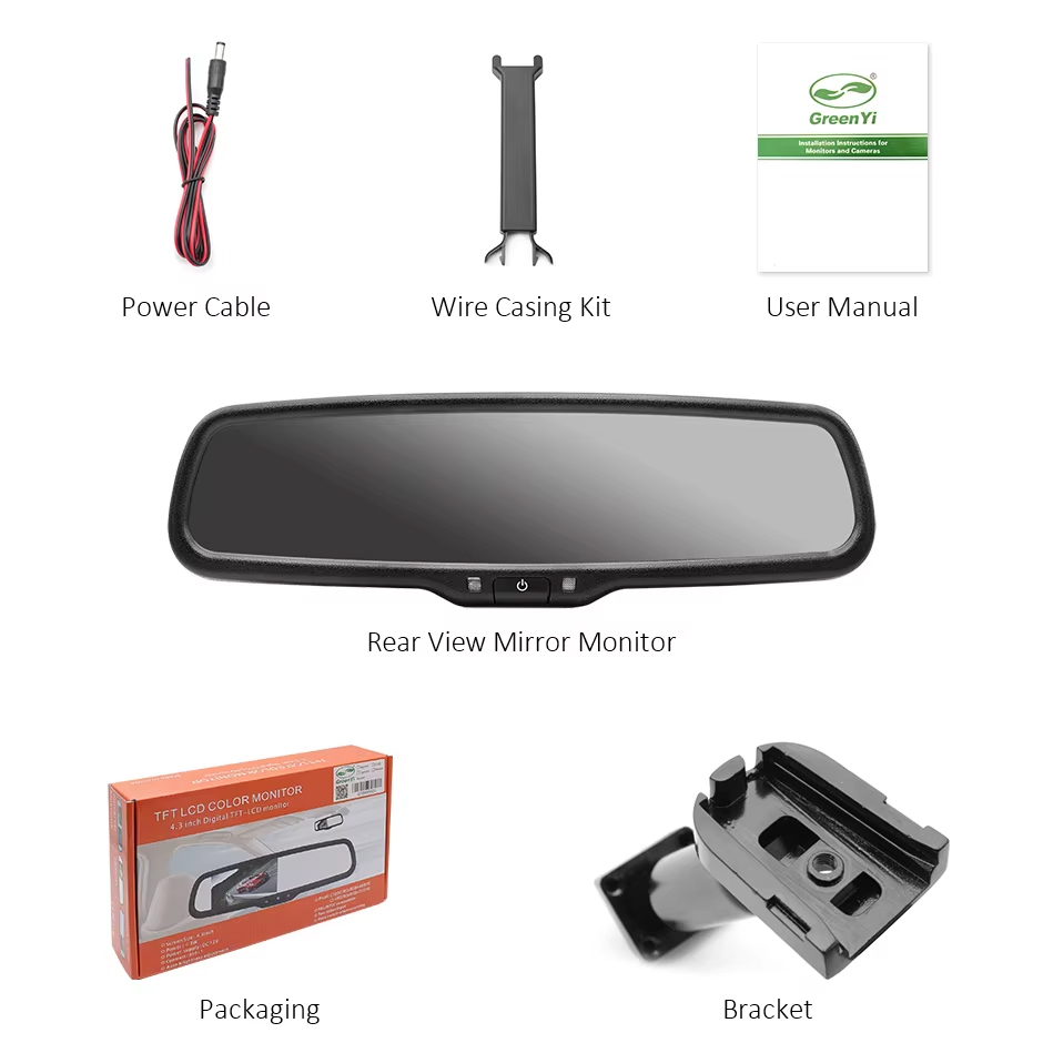 GreenYi 4.3 inch TFT LCD Car Rear View Mirror Monitor with Special Original Bracket 2 Video Input for Parking Assitance