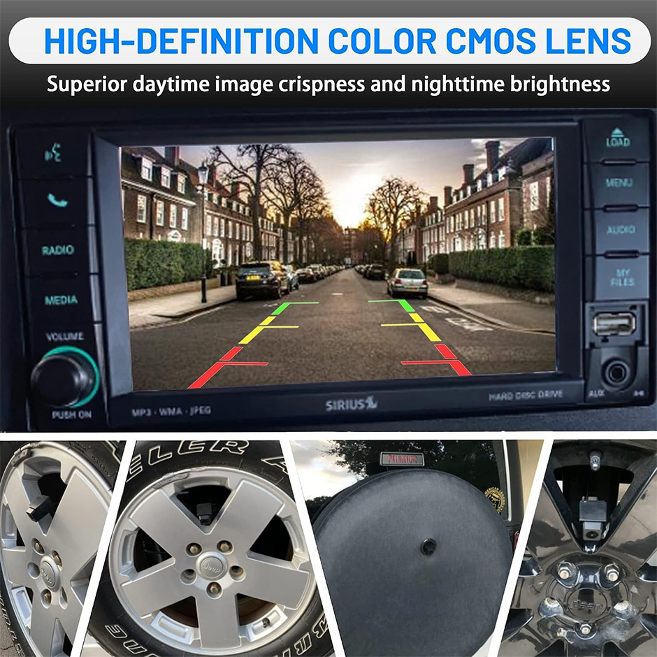 Classic 1.0 Backup Camera for Jeep Wrangler Spare Tire Mount 2007-2018, Rear View Reverse Aftermarket Camera for JK JKU Rubicon Sahara Sport Unlimited Removable Guidelines w/OEM Monitor Adapter