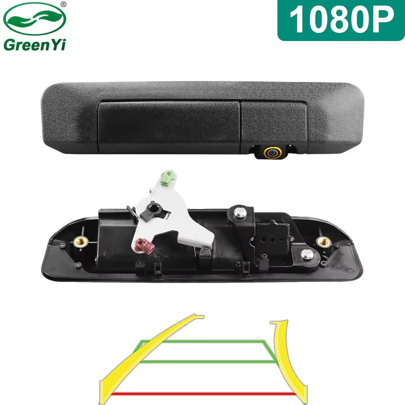 GreenYi Black Tailgate Handle with Backup Camera Replacement for Toyota Tacoma (2005-2015) | IP68 Waterproof | Parking Grid Lines Available | Easy to Install