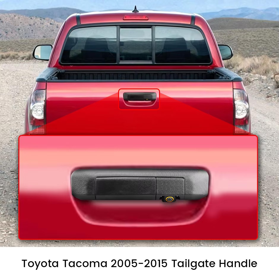 GreenYi Black Tailgate Handle with Backup Camera Replacement for Toyota Tacoma (2005-2015) | IP68 Waterproof | Parking Grid Lines Available | Easy to Install