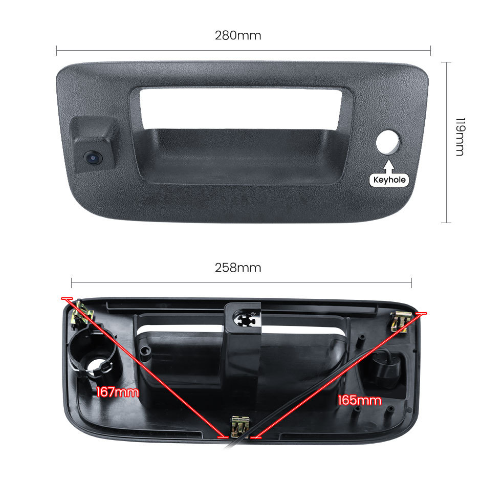 Tailgate Handle Backup Camera Compatible with 2007-2014 Chevy Silverado GMC Sierra 1500 2500 3500 HD with Waterproof Rear View Camera with Keyhole, Tailgate Handle Backup Kit Replaces# 22755304