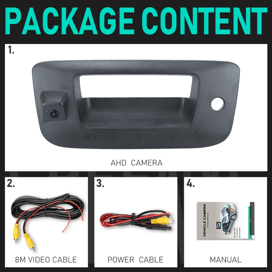 Tailgate Handle Backup Camera Compatible with 2007-2014 Chevy Silverado GMC Sierra 1500 2500 3500 HD with Waterproof Rear View Camera with Keyhole, Tailgate Handle Backup Kit Replaces# 22755304