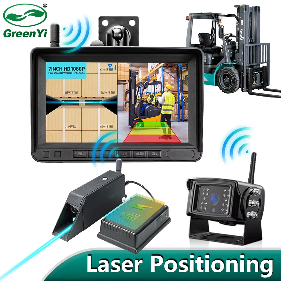 Digital Wireless 7 Inch DVR Monitor Laser Positioning Magnetic Battery 1080P Forklift Front View Camera BSD Radar Kit