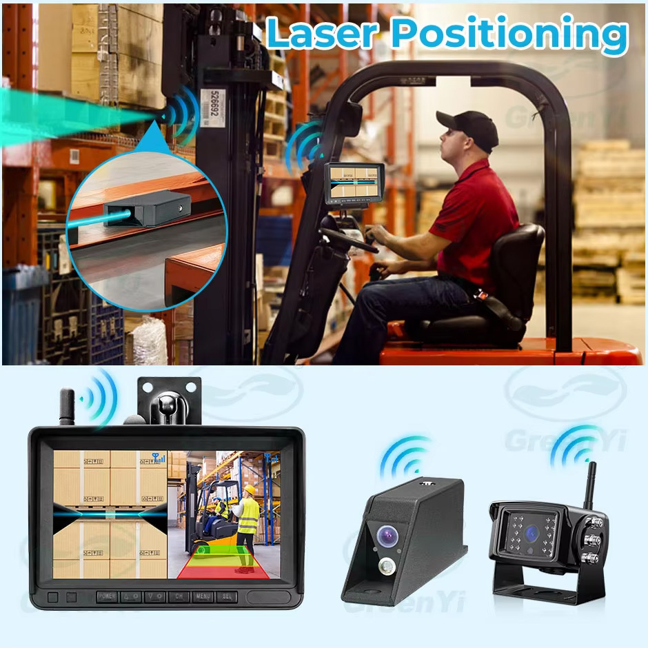 Digital Wireless 7 Inch DVR Monitor Laser Positioning Magnetic Battery 1080P Forklift Front View Camera BSD Radar Kit