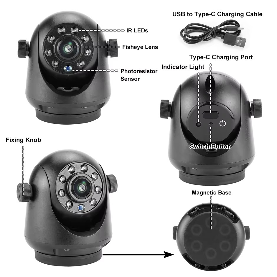 GreenYi WiFi 5G Fisheye Lens IR Night Vision Wireless Rear View Camera Magnetic Hitch for RV Truck for iPhone Android