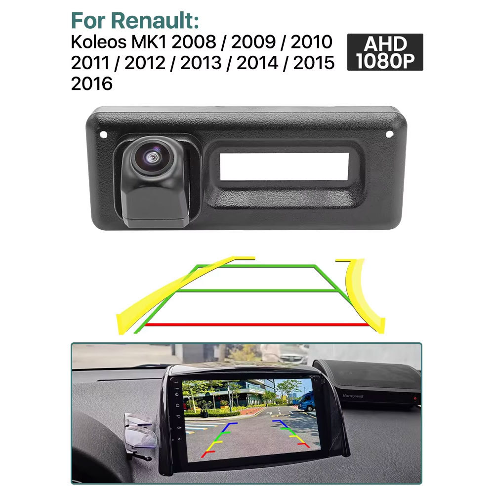 AHD 1080P Dynamic Trajectory Reverse Line Car Rear View Trunk Handle Camera For Renault Koleos Clio 2010-2015 monitor