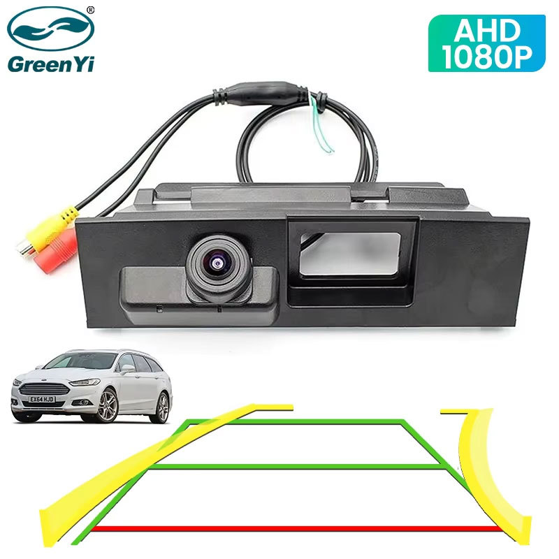 AHD 1080P Vehicle Dynamic Trajectory Car Trunk Handle Rear View Camera For Ford Mondeo MK3 MK4 MK5 S-Max 2014-2018 Android DVD