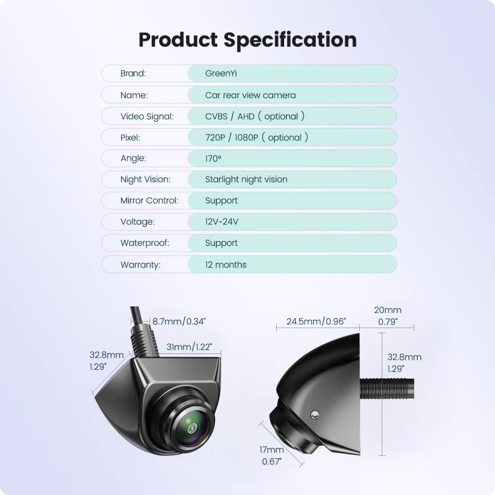 GreenYi AHD 1920x1080P Car Rear View Camera 170° Fisheye Lens Full HD Night Vision Vehicle Reversing Front Cameras C899