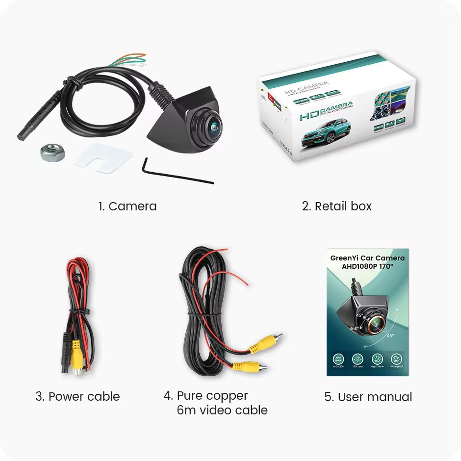 GreenYi AHD 1920x1080P Car Rear View Camera 170° Fisheye Lens Full HD Night Vision Vehicle Reversing Front Cameras C899