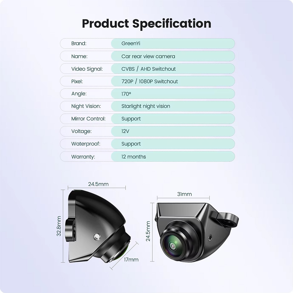 GreenYi AHD 1920x1080P Car Rear View Camera 170° Fisheye Lens Vehicle Full HD Night Vision Backup Reversing Front Cameras C999