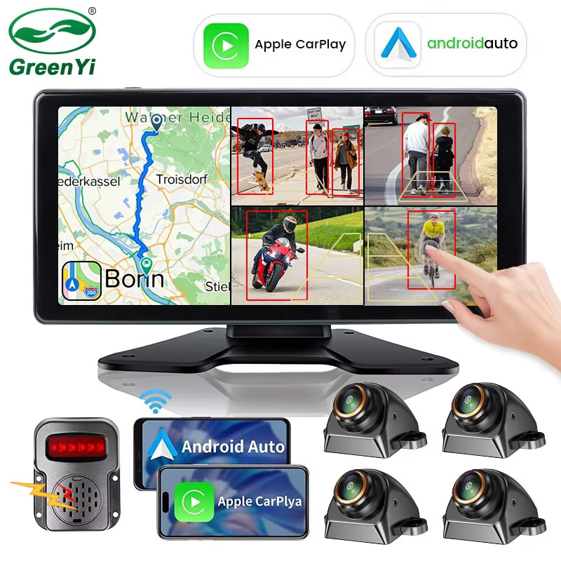 10.36 Inch Wireless Carplay AndroidAuto 4 Channels DVR Monitor With 360 Panoramic Camera For Pickups Camper Trailer Truck Suv