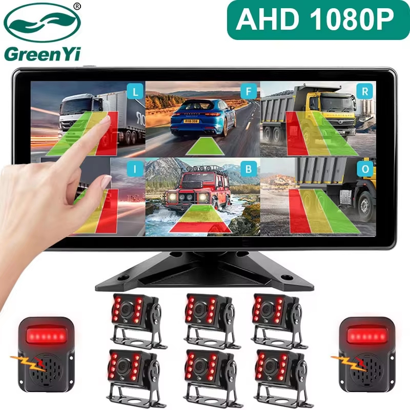 10.36 Inch 6 Channel Smart Blind Spot Radar BSD Alarm DVR Recorder Monitor with 6 PCS AHD 1080P Car IR Cameras For Truck Bus Car
